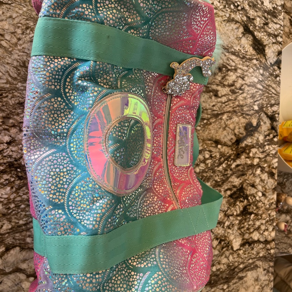 Justice girls “O” Initial mermaid duffel bag